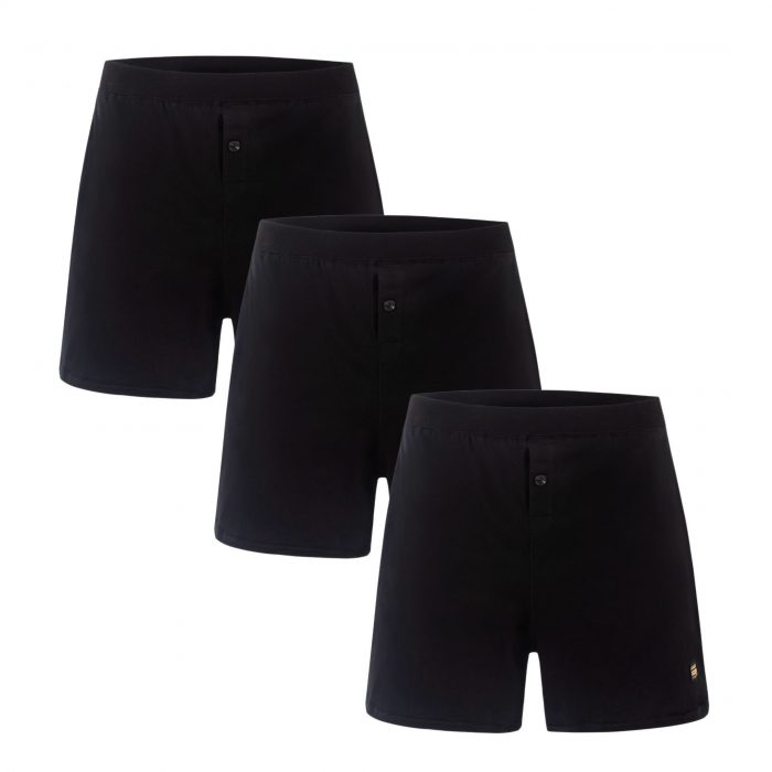Men’s Maxi Cozy® Covered Waistband Black Cotton Boxer Shorts | Frank and Beans