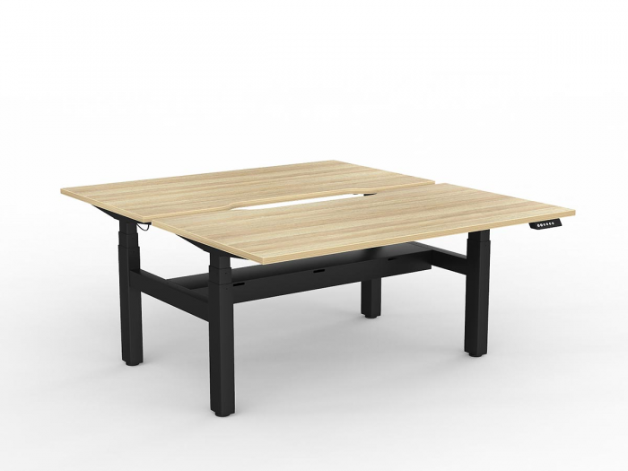 OL Agile Double Motor Electric Height Adjustable Shared Desk – Oak Top with White Frame