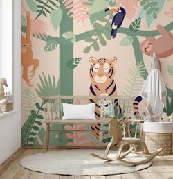 Kids Jungle animal friends wallpaper mural