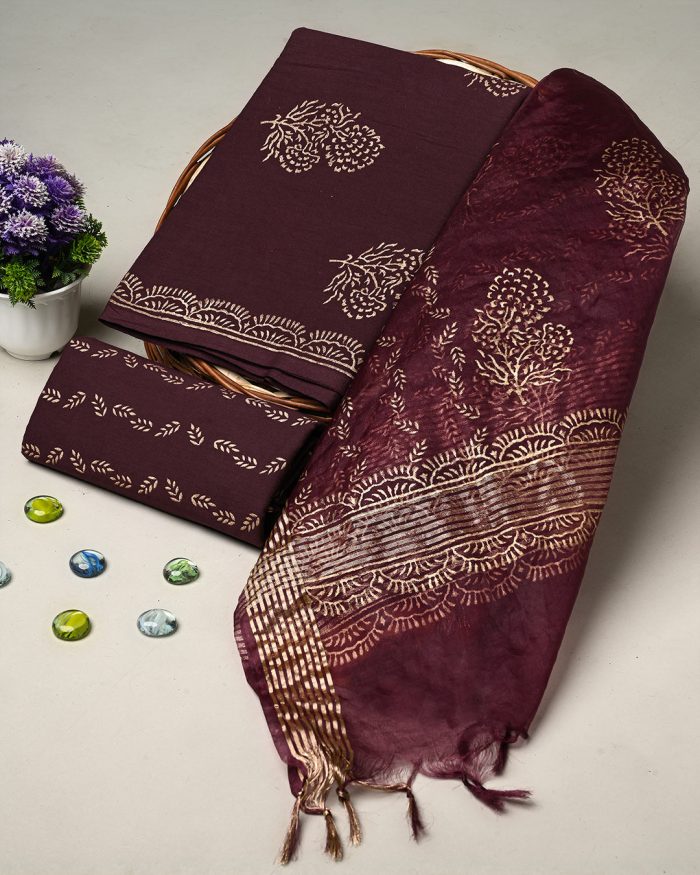 Buy Cotton Suit With Organza Dupatta for Women
