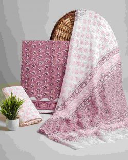 Shop New Sanganeri Printed Cotton Suit with Chiffon Dupatta Online