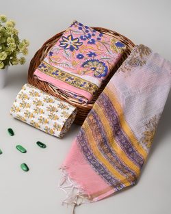 Shop Premium Sanganeri Print Cotton Suit with Kota Doria Dupatta Online