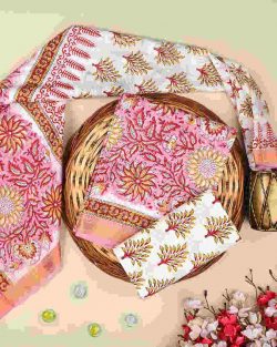 Shop Premium Sanganeri Print Maheshwari Silk Suit Online