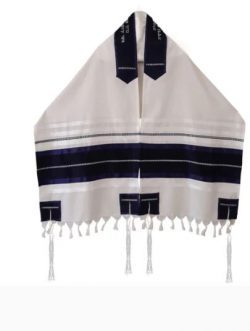 White and Blue Men’s Tallit, Bar Mitzvah Tallit Set