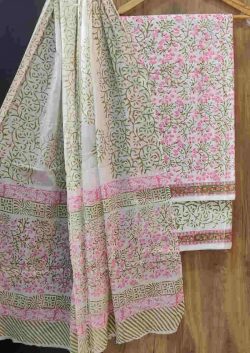 Designer Hand-Block Print Pure Cotton Suit with Mulmul Dupatta – Yuvistyle