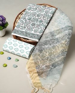 Buy Exclusive Grey Hand-Painted Cotton Suit with Dupatta Online