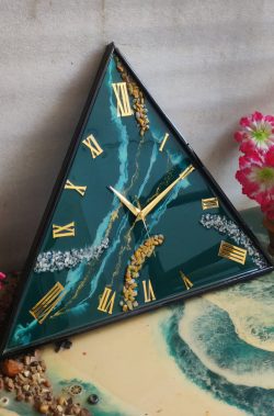 Shop Shiny Green Triangle Wall Clock with Roman Numbers Online In India