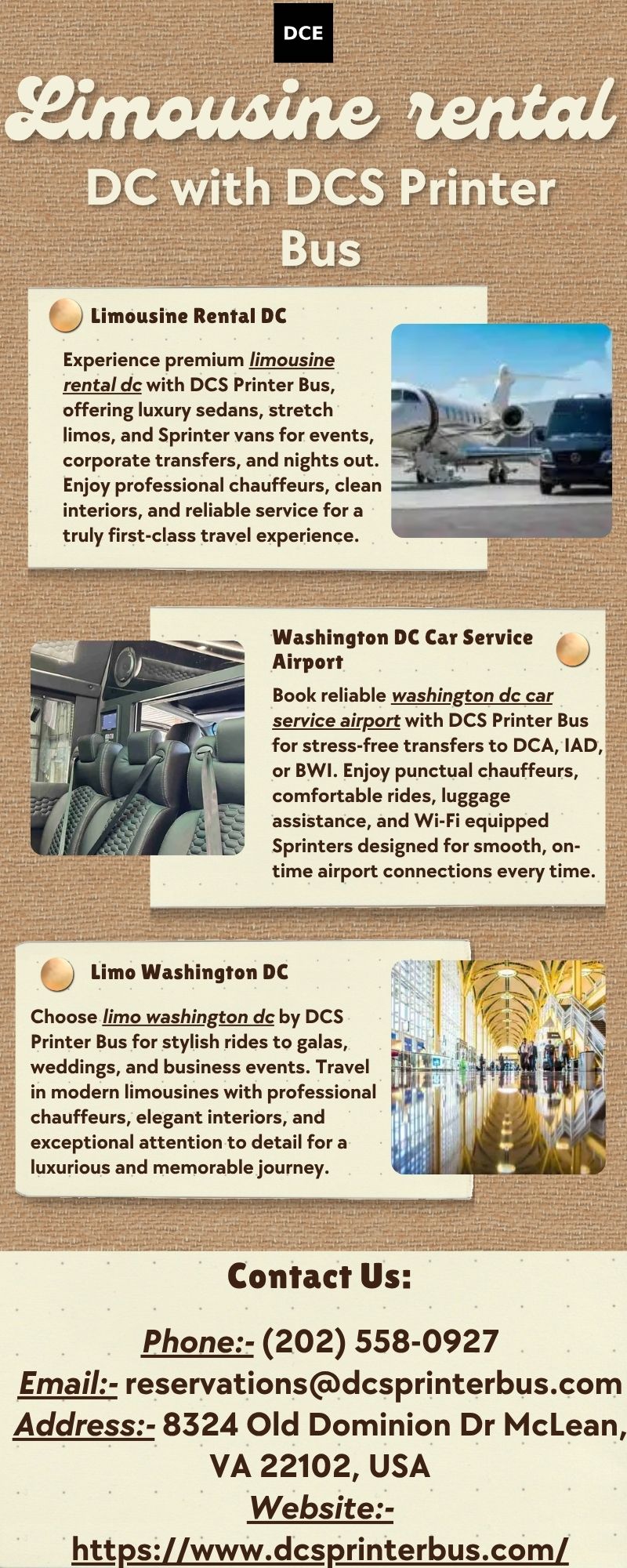 Limousine rental DC with DCS Printer Bus
