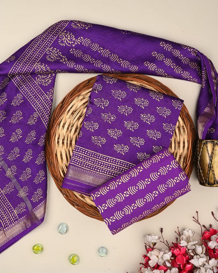 Buy Elegant Print Maheshwari Silk Suit Set Online – Ethnic Adda