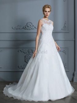 Ärmellos Tüll Schaufel-Ausschnitt Unglaublich Duchesse-Linie Brautkleid mit Applikation –  ...