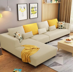 Casaliving Minta LHS 6 Seater L Shape Sofa Set for Living Room (Cream) Premium Velvet Fabric