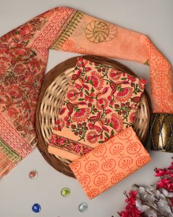 Traditional Hand-Block Print Cotton Set with Kota Dupatta – Ethnic Adda