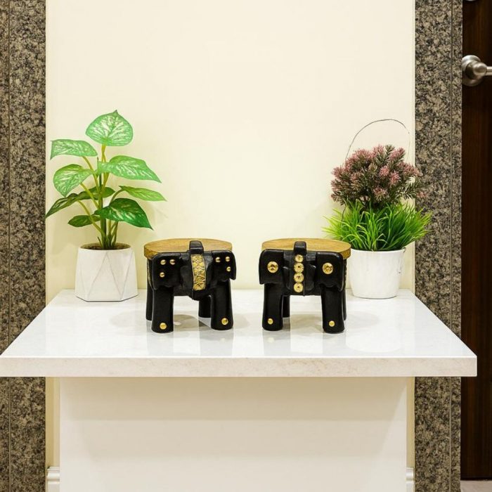 Handcrafted Emboss Painted Wooden Elephant Stool