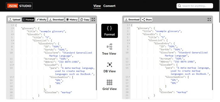 Json grid online