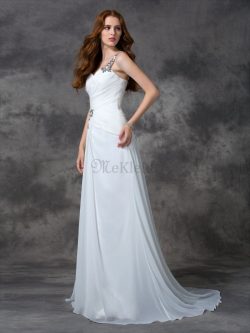 Normale Taille Ärmelloses Sweep train Ein Träger Brautkleid aus Chiffon – MeKleid.de