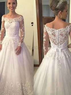 Normale Taille Tüll Duchesse-Linie Gericht Schleppe Brautkleid mit Bordüre – MeKleid.de