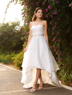 Robe de mariée avec sans manches asymétrique haut bas en organza avec perle – GoodRobe
