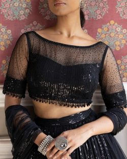 Modern Boat Neck Blouse for Brides with Heavy Embroidery Ideas
