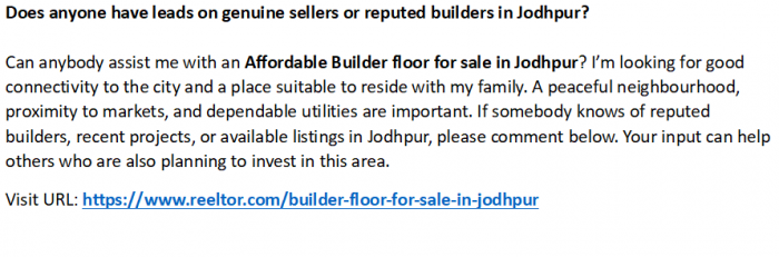 Does anyone have leads on genuine sellers or reputed builders in Jodhpur?