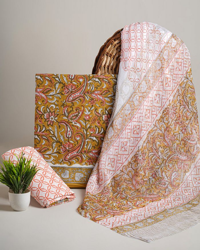 Shop Block Print Suits with Chiffon Dupatta for Women Online