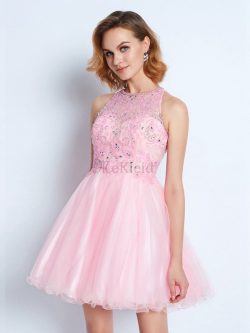 A Linie Juwel Ausschnitt Prinzessin Normale Taille Mini Cocktailkleid – MeKleid.de