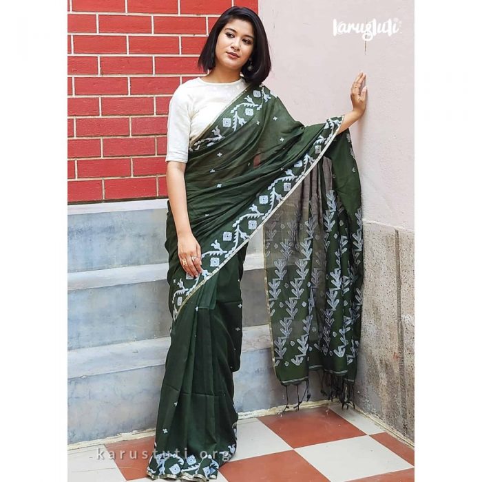 Plain and Checks Cotton Handloom Sarees | Karustuti
