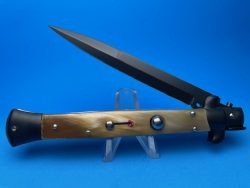 Frank Beltrame 11″ Blonde Horn Red Dot Tactical Switchblade with Bayonet Blade