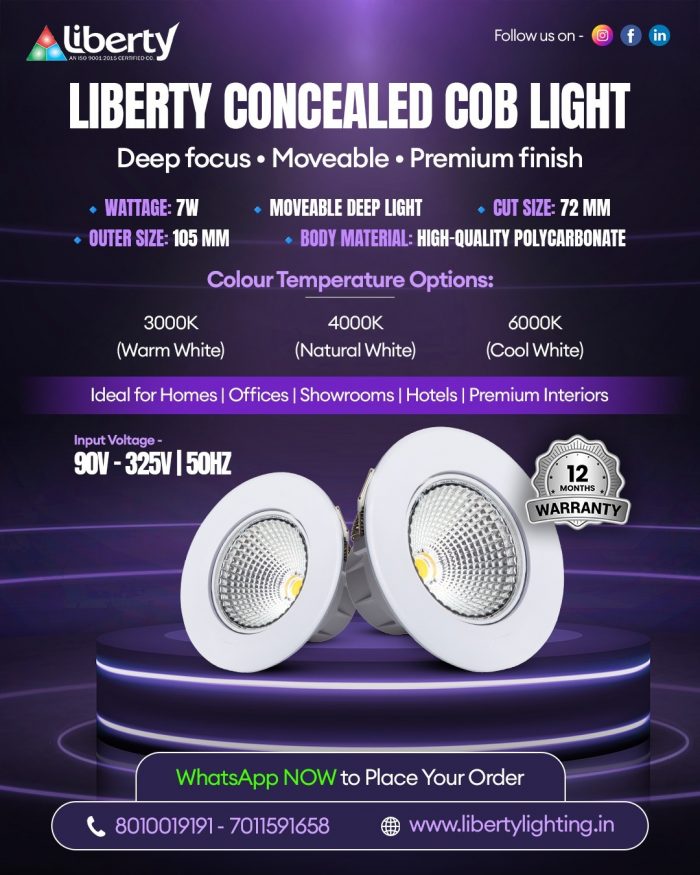 Liberty Concealed COB Light 7W – Premium Moveable Deep Focus Downlight