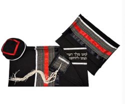 Black Tallit for Men with Red, Bar Mitzvah Tallit Prayer Shawl Tzitzit