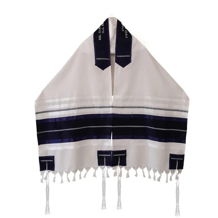 White and Blue Men’s Tallit, Bar Mitzvah Tallit Set