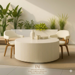 Luxury White Fluted Drum Coffee Table | Modern Minimalist Interior