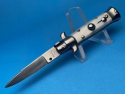 4.65” Italian Stiletto SKM White Pearlex Swedge Switchblade