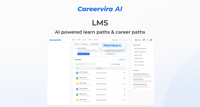 AI LMS Members Management for Employee Learning & Skill Tracking | Careervira AI