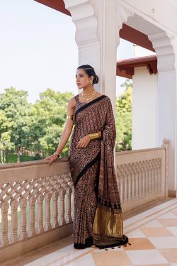 Shop Premium Ajrakh Bandhani Sarees Online at Geroo Jaipur