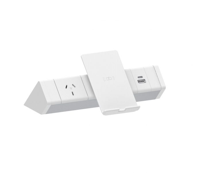 CM Athena Above Desk Power Rail – 1 GPO – Helistand Wireless and USB Charging
