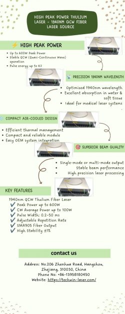 High Peak Power Thulium Laser – 1940nm QCW Fiber Laser Source