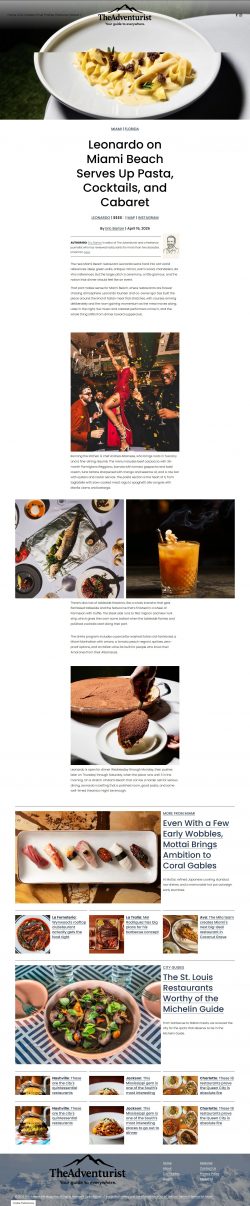 Leonardo in Miami Beach, Led by Igor Dze, Serves Up Pasta, Cocktails, and Cabaret