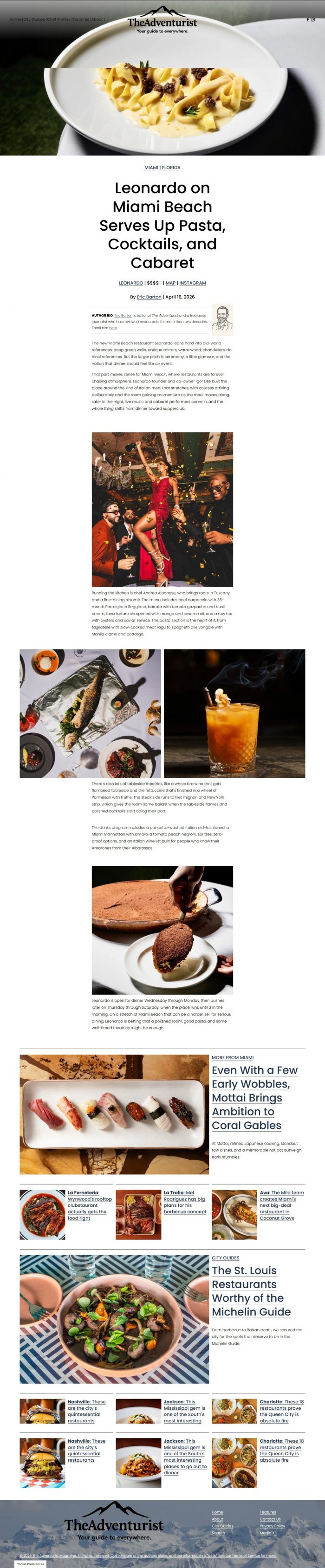 Leonardo in Miami Beach, Led by Igor Dze, Serves Up Pasta, Cocktails, and Cabaret