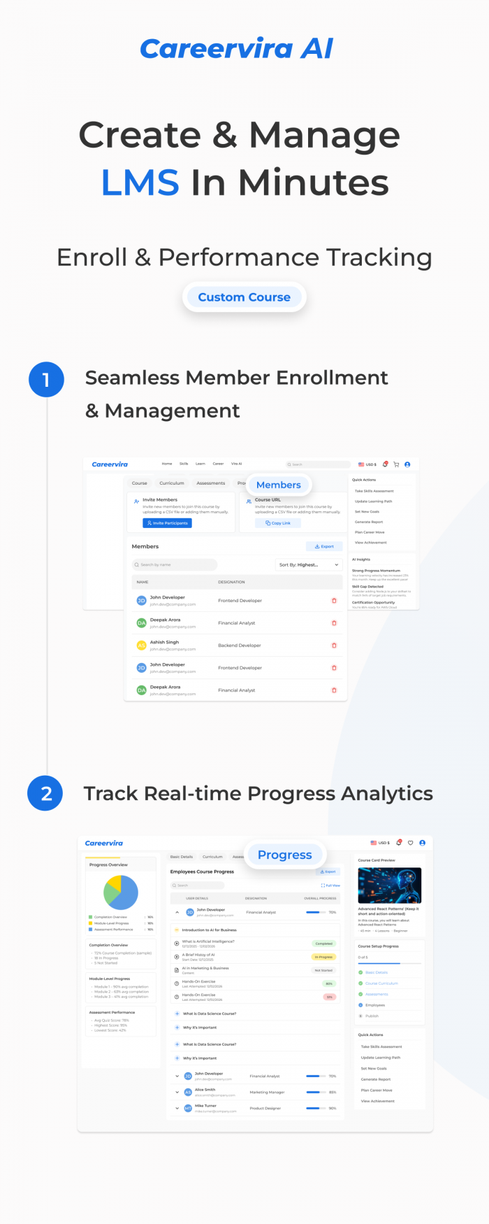 Smart Corporate LMS by CareerVira AI for Employee Upskilling