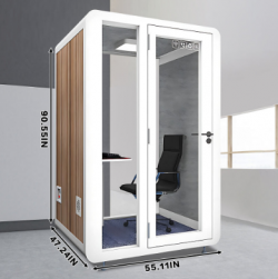 Square Soundproofing Rooms with Stylish Wood Grain Office Booths