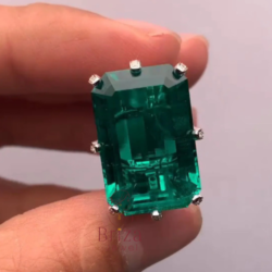 Art Deco Engagement Ring with Emerald Cut Green Gemstone | Vintage Inspired Ring