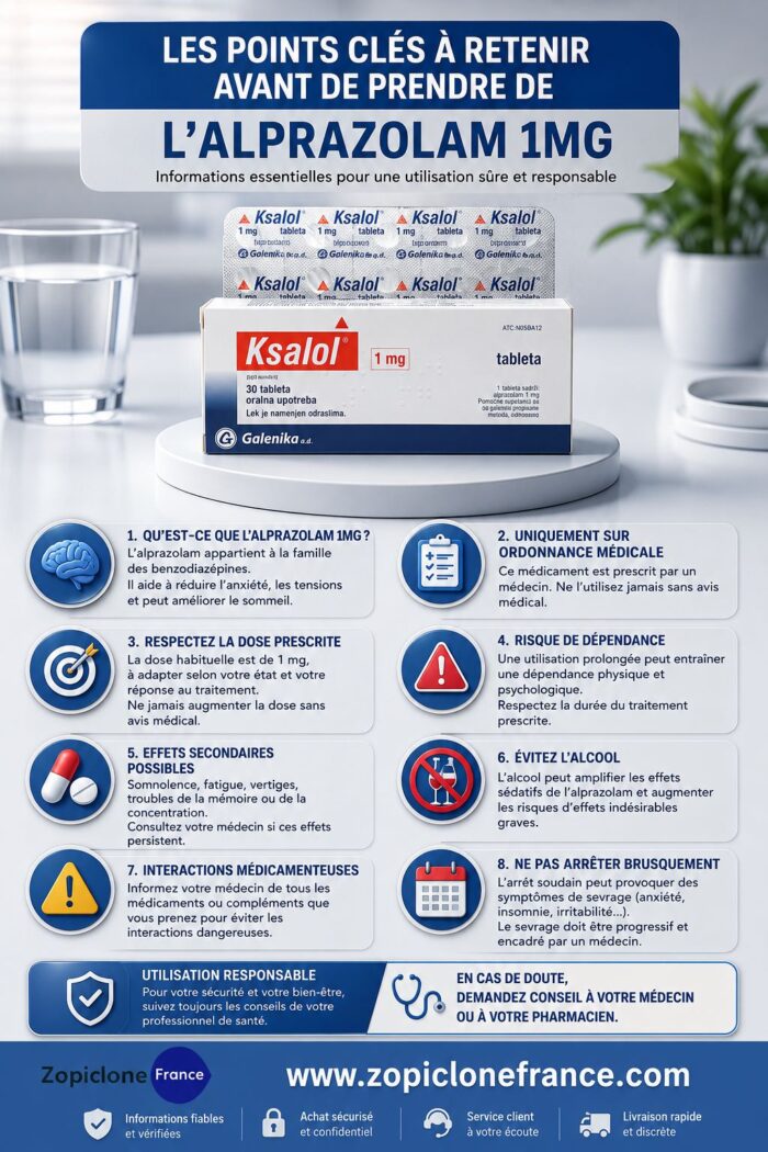 Les points clés à retenir avant de prendre de l’Alprazolam 1mg