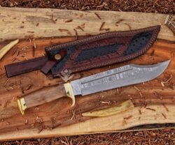 Damascus Crocodile Dundee Bowie Knife With Black Micarta Handle