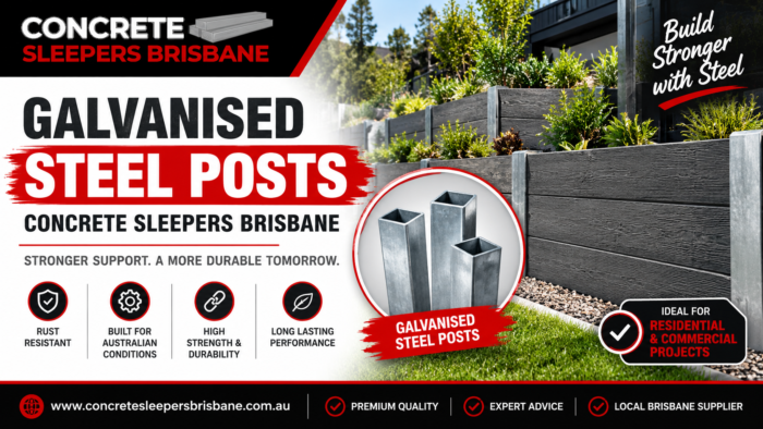 Galvanised Steel Posts & Plain Grey Concrete Sleepers for Durable Retaining Walls