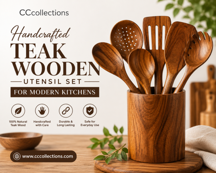 Handcrafted Teak Wooden Utensil Set for Modern Kitchens – CCcollections