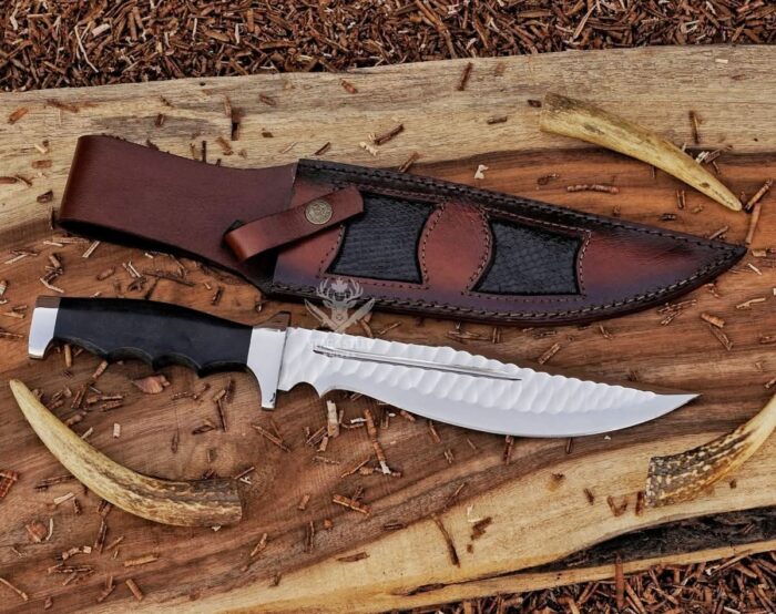 Large D2 Steel Bowie Knife With Black Micarta Handle