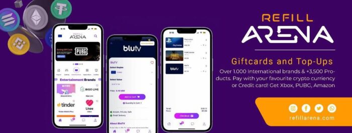 Refillarena, pay for gift cards with crypto