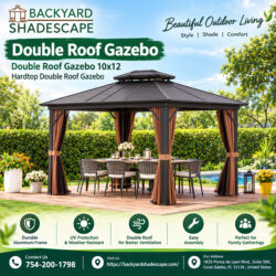 Double Roof Gazebo with Aluminum Frame, Curtains & Netting
