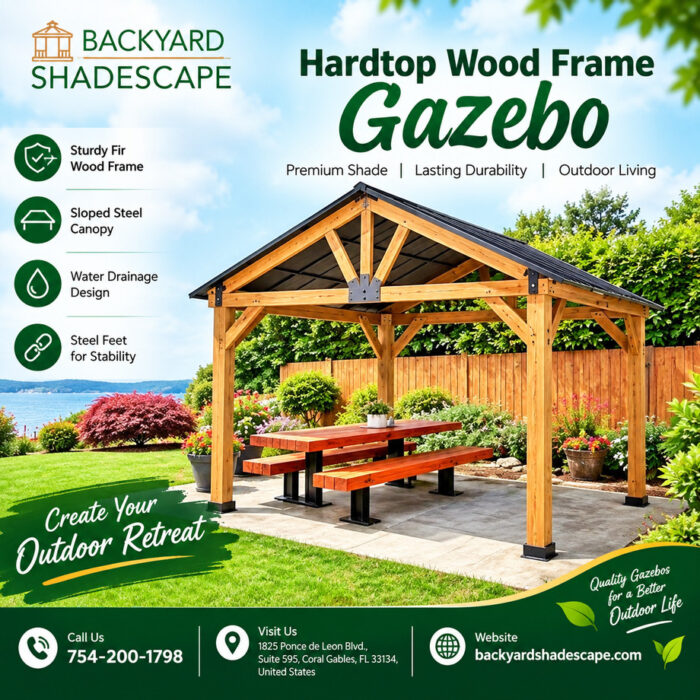 Hardtop Wood Frame Gazebo – Durable Shelter for Your Backyard