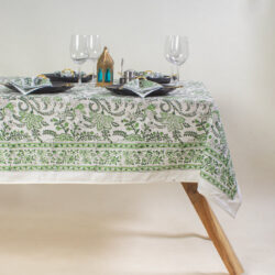 Green Floral Print Cotton Table Cloth Six Seater